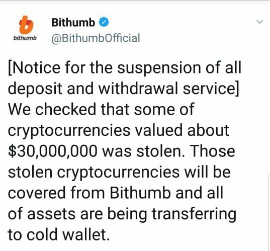 Хакеры взломали криптовалютную биржу Bithumb – украдено $30 миллионов
